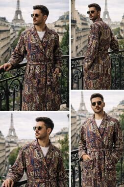 VTG 1970s Robe Smoking Jacket Cotton Medium Van Heusen Spa Old Money Classic